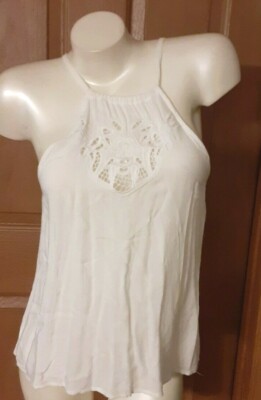 MinkPink Nasty Gal White Embroidered Cutouts Spaghetti Strap Neckline Size S