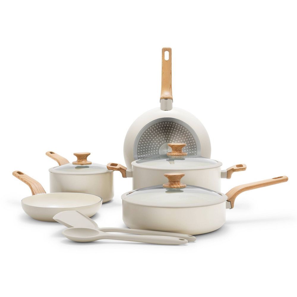 GreenPan Essence 10pc Healthy Ceramic Nonstick Cookware Set Cream: Stainless