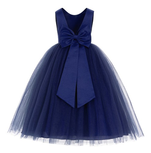 Satin Flower Girl Dress with Bow Party Dresses Bridesmaid Dress Graduation Dress - Picture 29 of 29