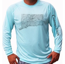 Connecticut State Map Fishing Sport Long Sleeve UPF 30 T-Shirt UV Protection