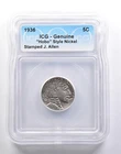 1936 Indian Head Buffalo Nickel "Hobo" Style Stamped J Allen Genuine ICG *6577