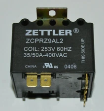 ZETTLER® ZCPRZ9AL2 Relay, 253V 60HZ Coil, 35/50A-400VAC, NEW