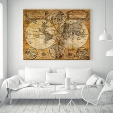 Antique Mappe Monde World Map Navigation Silk Canvas Poster Fabric Paint 39A