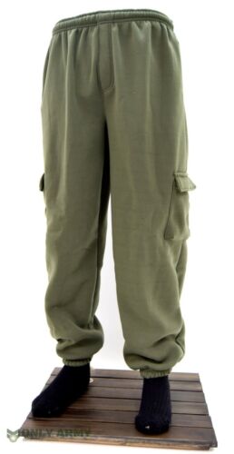 Army Olive Green Fleece Combat Jogging Bottoms Trousers Pant Side Cargo Pockets  - Imagen 1 de 9