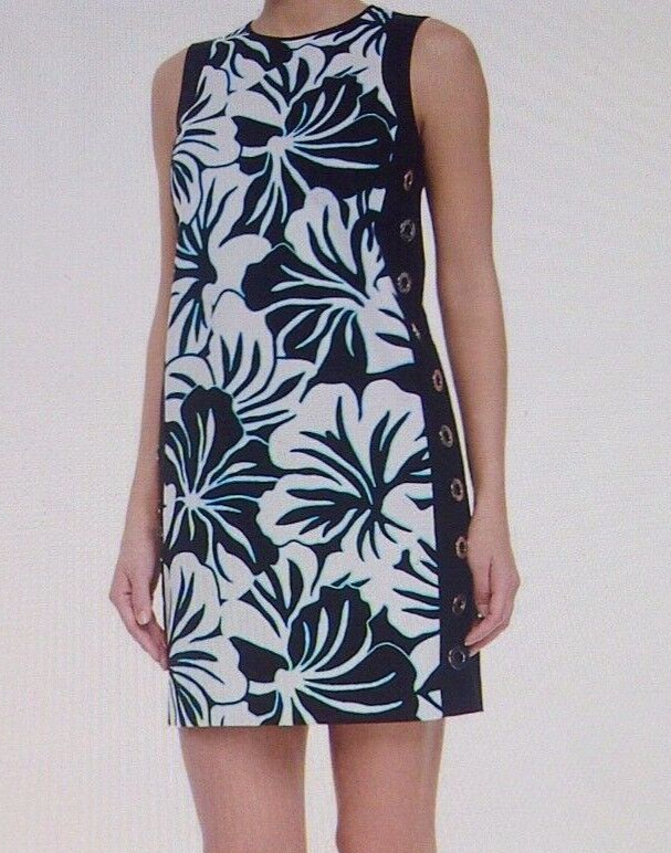 NWT MICHAEL KORS GROMMET STRETCH FLORAL MINI DRESS - PEACOCK/BLACK $175- SIZE 4