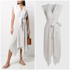 NWT Ulla Johnson Maysha V-neck Pleated Asymmetric Midi Dress White 2
