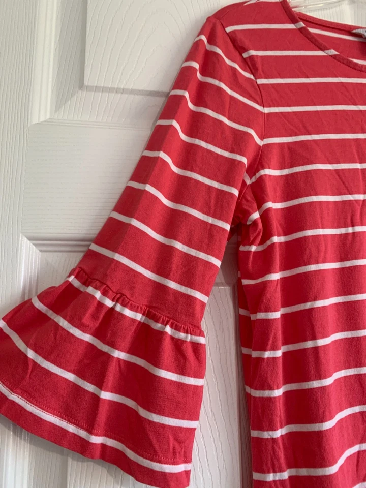 Tommy Bahama Top 女式 XS 粉色白色条纹 3/4 喇叭袖海滩 — 第 4/4 张图片