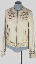 Gerard Darel Leather Jacket Moto Grey Lamb Soft Studded Beaded Embellished Uk 10