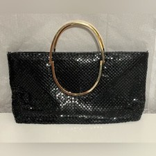 VTG 70s 80s Black Chainlink Mesh Metallic Party Bag Purse Gold Handles Retro