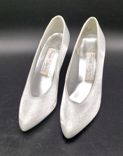 PRIVATE COLLECTION Stiletto High Heel Silver Classic Pump Pointed Toe Womens 9.5 - 第 1/8 張圖片