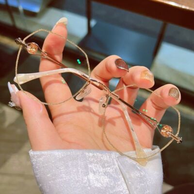 Women Rimless Polygon Anti-Blue Light Reading Glasses Bling Oversized Readers