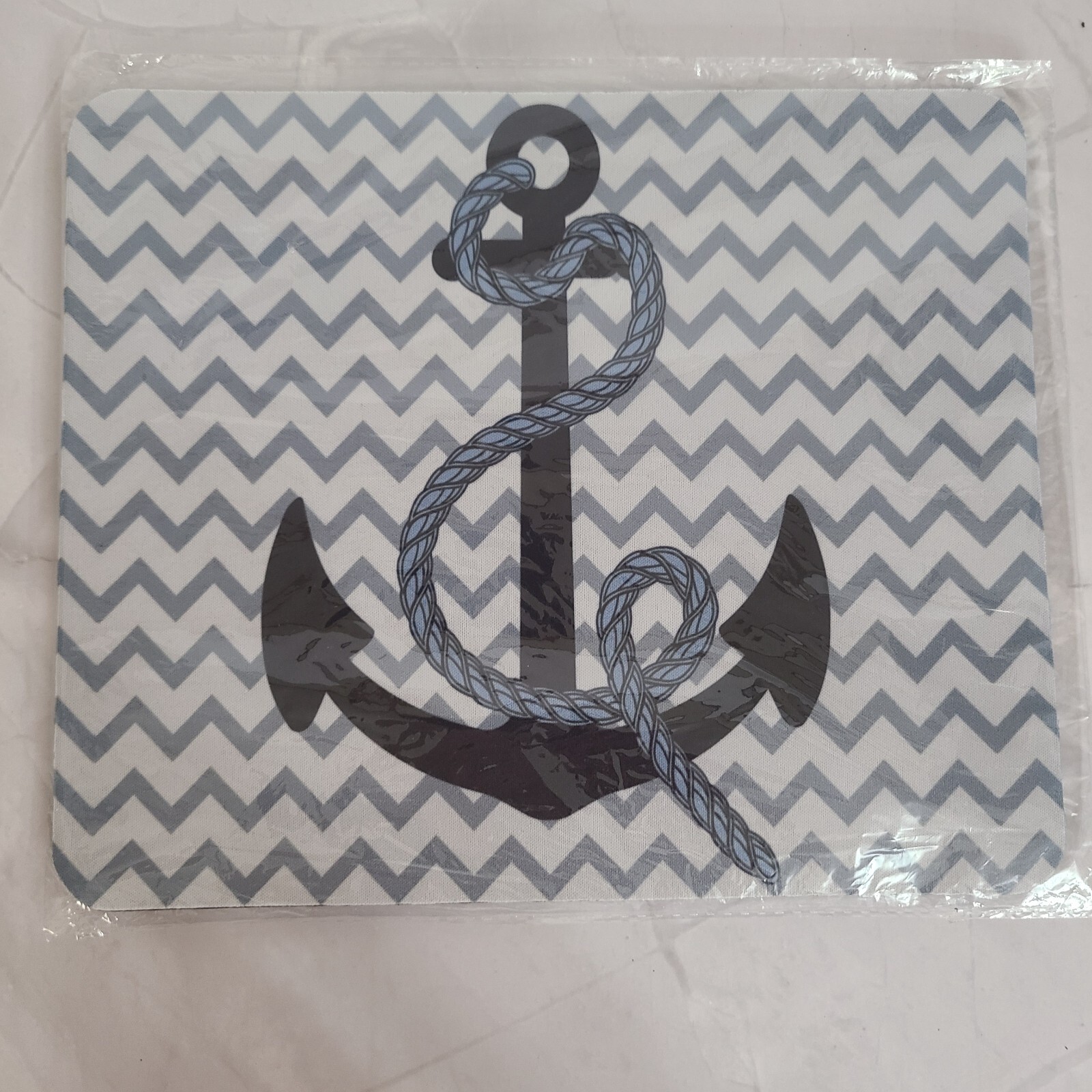 Mouse Pad Anchor Nautical Navy Blue with Grey Chevron Stripes Pattern Rectangle-image