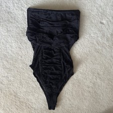 Fashion Nova Safira Velvet Mesh Bodysuit Black Strapless Medium Women s NWT