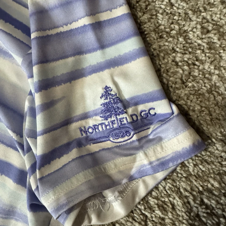 Camisa polo de golf FootJoy para mujer grande color agua púrpura blanco a rayas elástica Foto 3 de 4