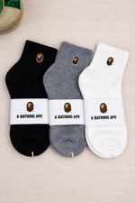 BAPE A Bathing Ape Head Logo Crew Socks 3 Pack Black Gray White - NWT 2026