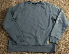 Carhartt Women's Blue Crewneck Sweatshirt Arm Logo Relaxed Fit Size L 12-14