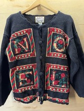 Vintage Christmas Knit Cardigan NOEL Floral Women  s Small Heirloom Collection