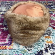 Vintage Gwen Pennington Genuine Brown Mink Fur Pillbox Hat Preppy Old Money