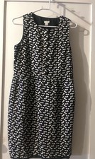J.CREW 6 Navy White Heart Pattern A-Line Dress Knee Length Sleeveless V Neck