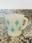 Vintage Fire King Kite Diamond Mug Htf Turquoise Milk Glass
