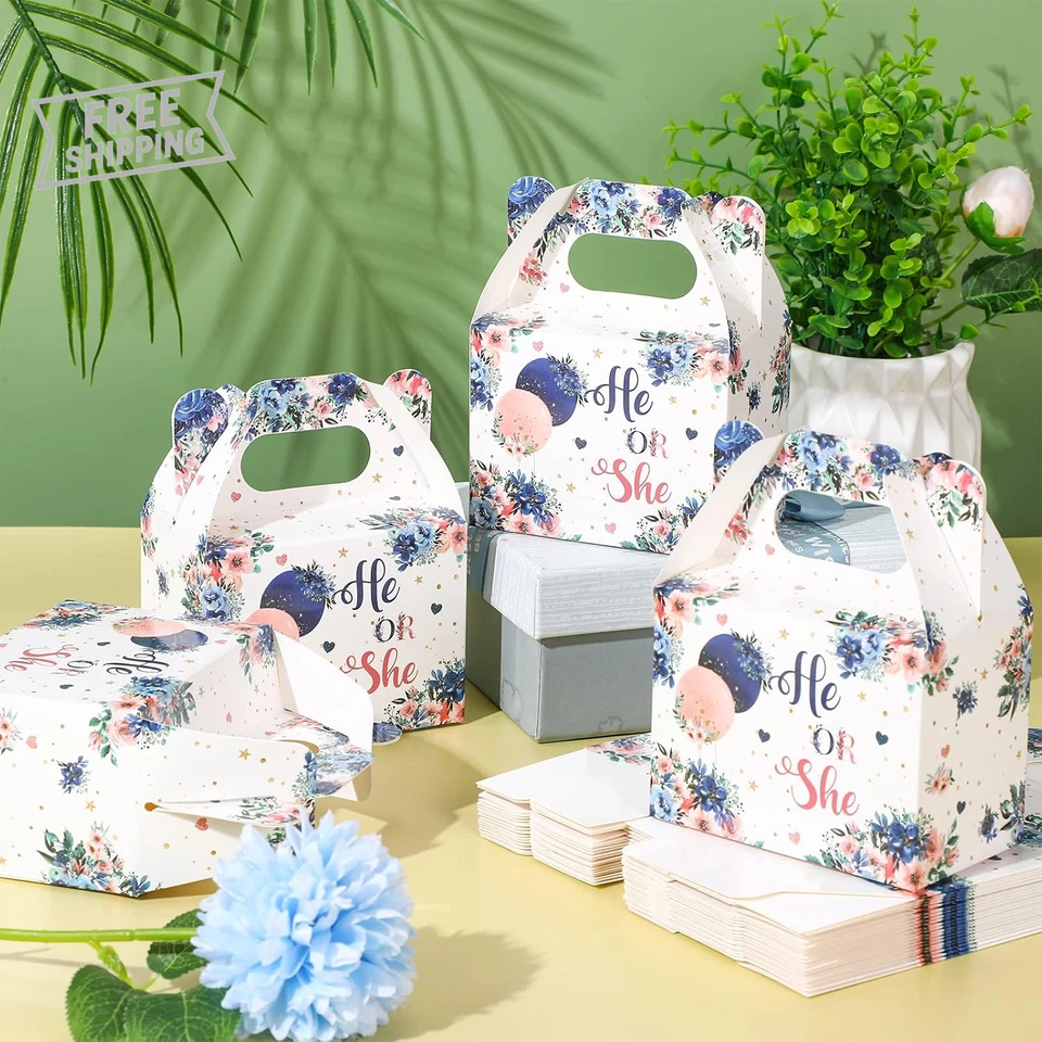 24 Piezas Revelación de Género Fiesta Favor Cajas Él o Ella Papel Caramelo Caja Decoración N Foto 4 de 4