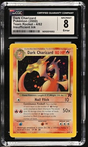 Pokemon CGC 8 Dark Charizard Holo - Team Rocket 4/82 - Insufficient Ink Error