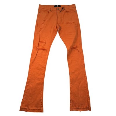 NEW Jordan Craig Mens 34x38 TALL Distressed Flare Leg Jeans Orange