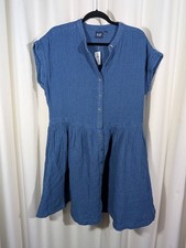 NWT Gap Women's Blue Cap Sleeve Cotton Dress, Size Large, Summer Beach