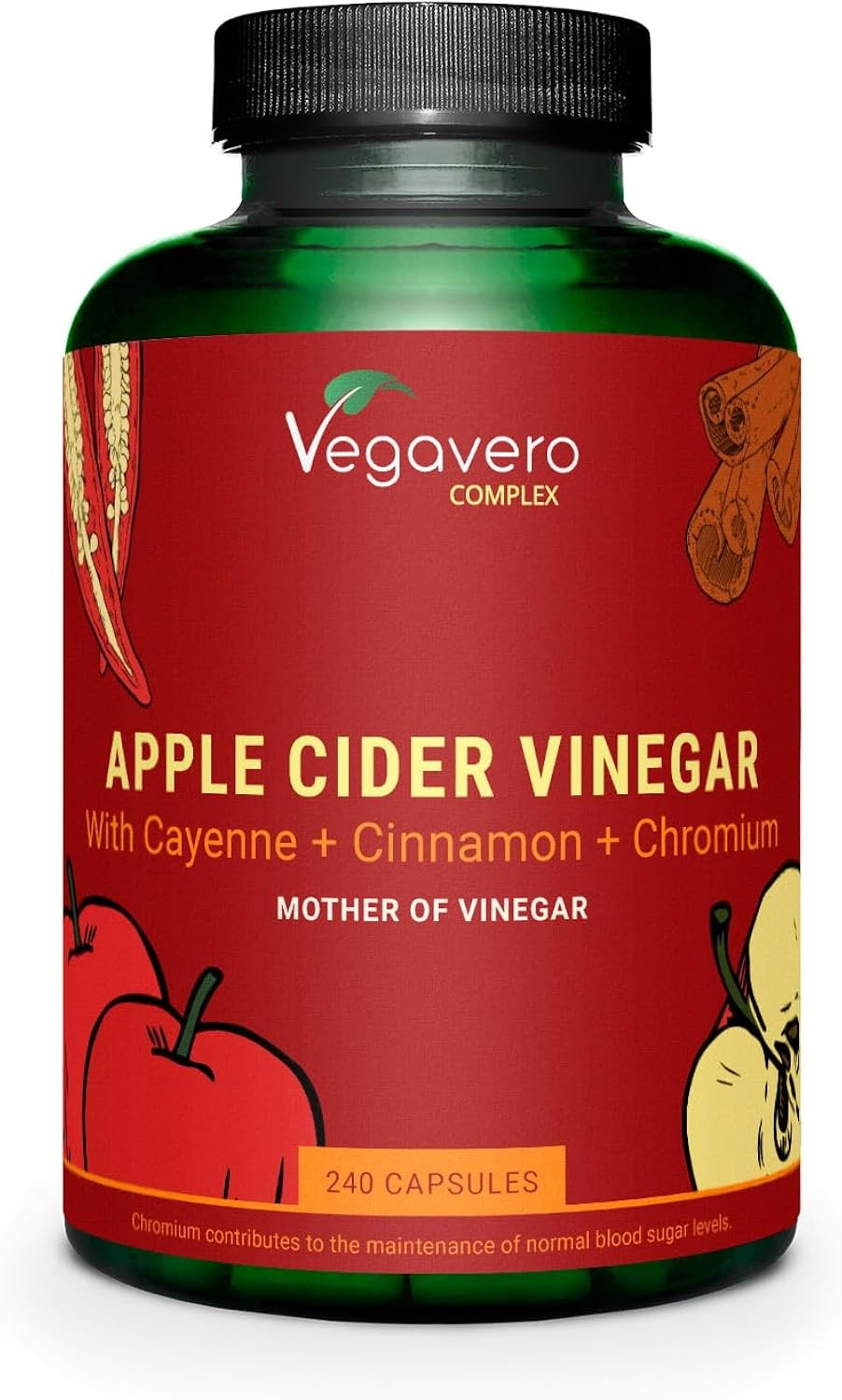 Apple Cider Vinegar with Mother 1950mg Capsules | Chromium, Cayenne, Ginger,