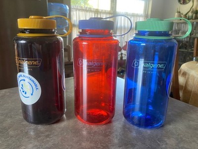 3 NEW Nalgene 32 oz Wide Mouth Sustain Bottle Laker, Marmalade & Cornflower