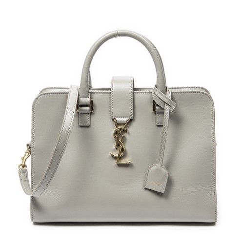 Yves Saint Laurent Gray Small Monogram Cabas Shoulder Bag Calfskin Leather