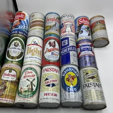 Lot of 16 Vintage Pull Tab Steel Beer Cans Variety of Brands  empty
