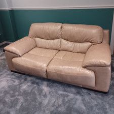 Beige Leather 2-Seater Sofa with Pad Arms, Contemporary Style, 195cm x 105cm