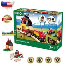 World Farm Railway Set: 20pc FSC Wood Train, Barn, Tractor, Crane, Durable, Safe