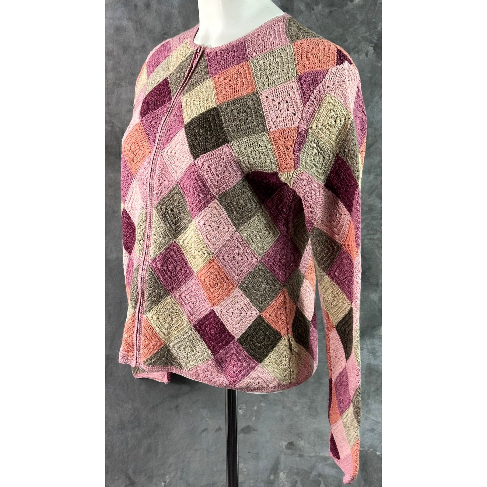 Talbots Multi Colored Crocheted Patchwork Full Zi… - image 2