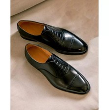 Latest Handmade Black Oxford Lace Up Genuine Leather Cap Toe Dress Shoes For Men