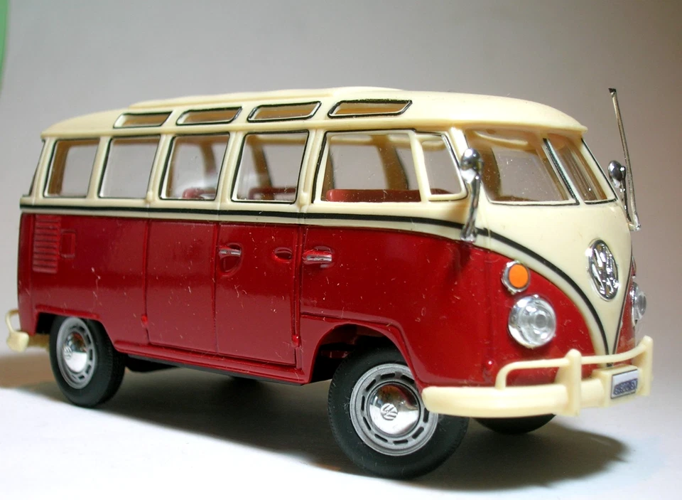 VW Volkswagen T1 Samba bus 1/43 sterzabile transporter minibus bulli rosso boxed - Immagine 2 di 4