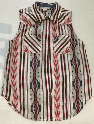 Women s Ariat Sleeveless Aztec Shirt Button Up 105037 Red White Blue Medium