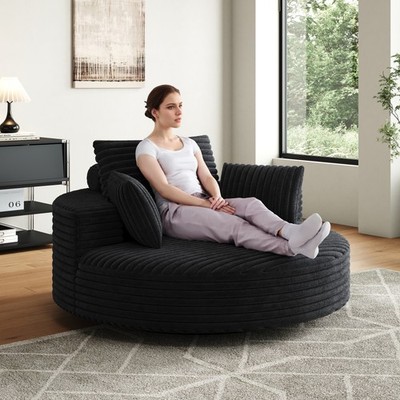 55''L Corduroy Foam Single Swivel Chair, Fluffy Modern Sleeper, 360 Degree Swi