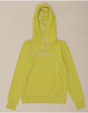 CHAMPION Womens Graphic Hoodie Jumper UK 12 Medium Yellow Cotton DF76