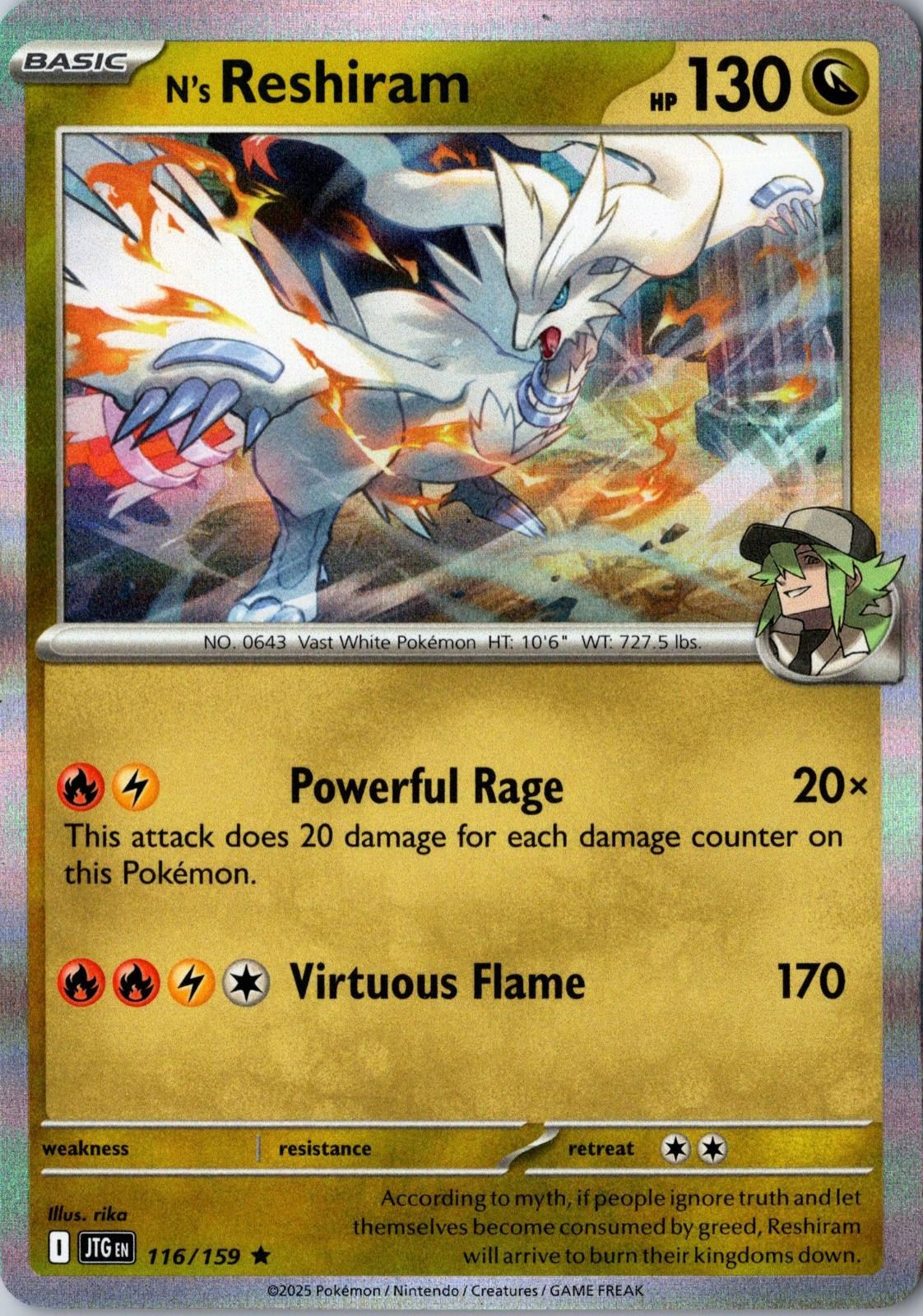 N's Reshiram 116/159 Rare Journey Together Pokemon Holo NM