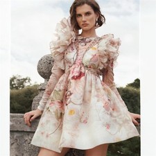 Zimmermann Dancer Laced Mini Dress Size 1 AU 10 US 6 Floral Silk Linen