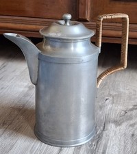 Antike Zinnkanne Biedermeier 3 Punzen, Henkelkanne, Kakaokanne mit Deckel