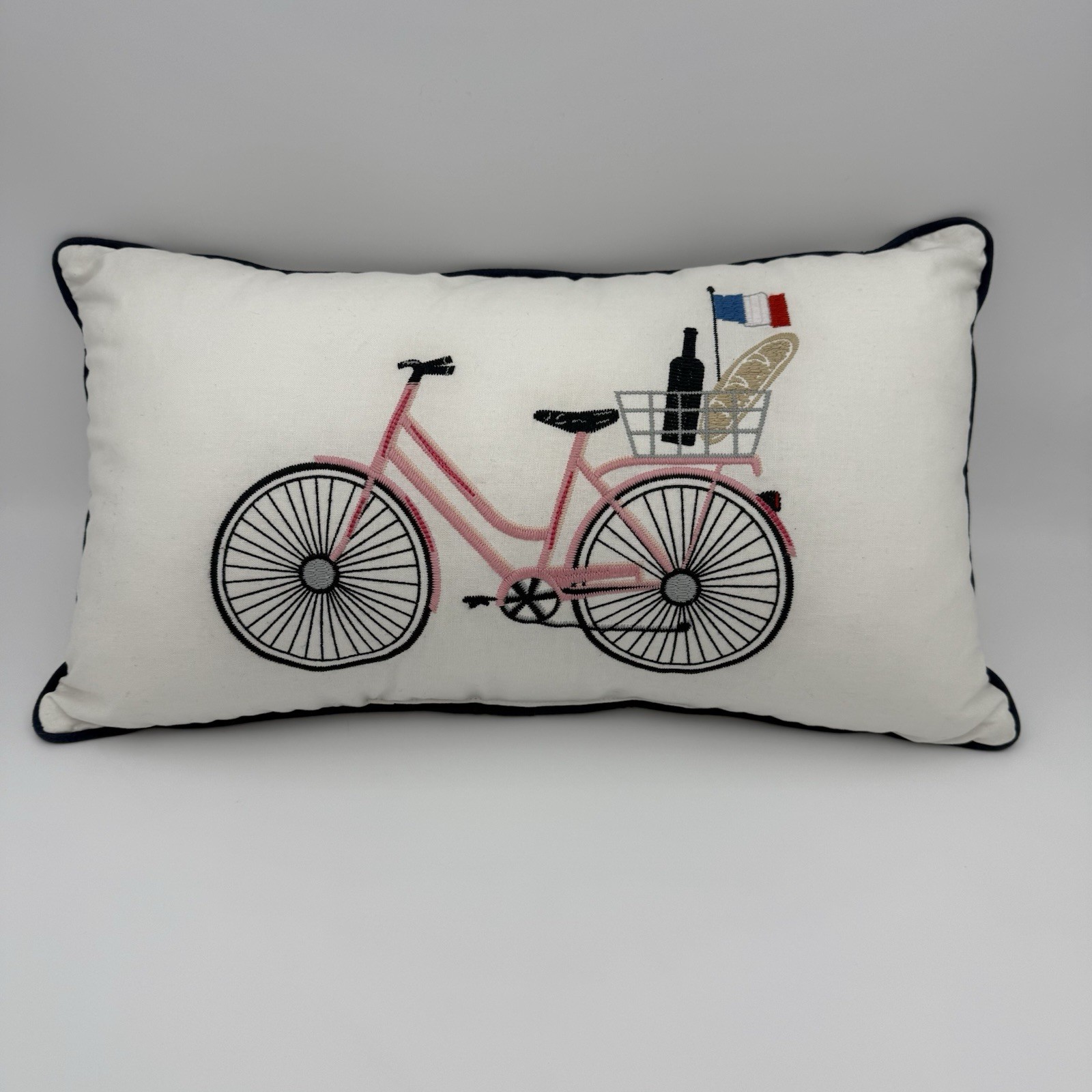 Embroidered Lumbar Decorative Pillow White ~12x19&rdquo;
