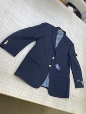 Stafford Blazer Jacket Mens 42R Navy Blue Solid Hopsack Brass Metal Buttons