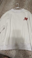 Parke White Pullover Crew Neck Sweatshirt L/XL Heart Graphic Logo Women