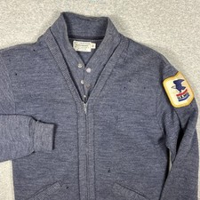 Vintage US Mail Sweater Mens Medium Distressed Wool Kings Knit Full Zip USA Made