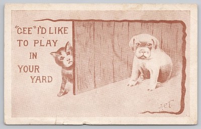 Gee Id Like To Play In Your Yard Puppy Kitten Comic ACT Postcard