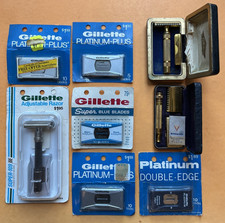 Vintage Gillette Razor Lot: Super-109 NOS, 5 Blade Packs NOS, 2 Gold Tone Razors