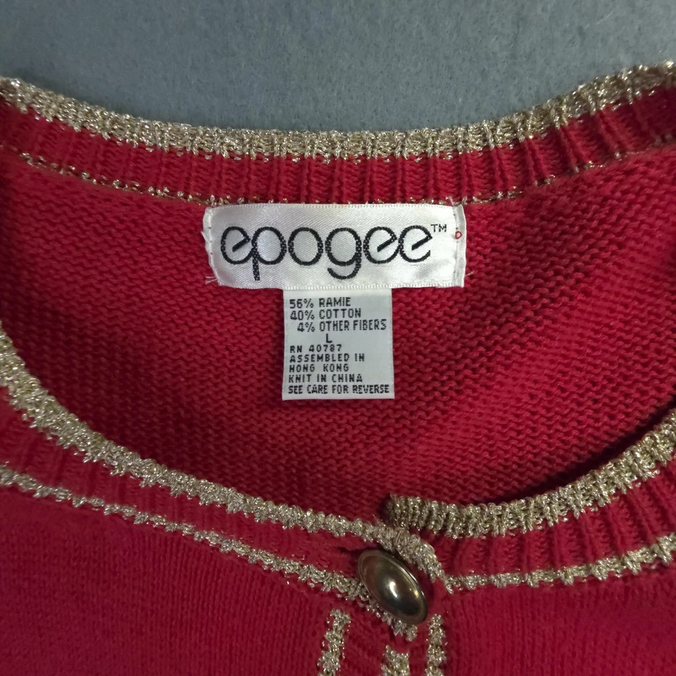 Cárdigan Suéter Epogee Para Mujer L Rojo Dorado Estrellas Celestiales Luna Metálico Holiday Foto 4 de 4